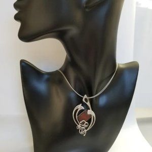 ARTISAN sterling silver .925 and natural brown stone pendant - 2.5" L x 1.3 W